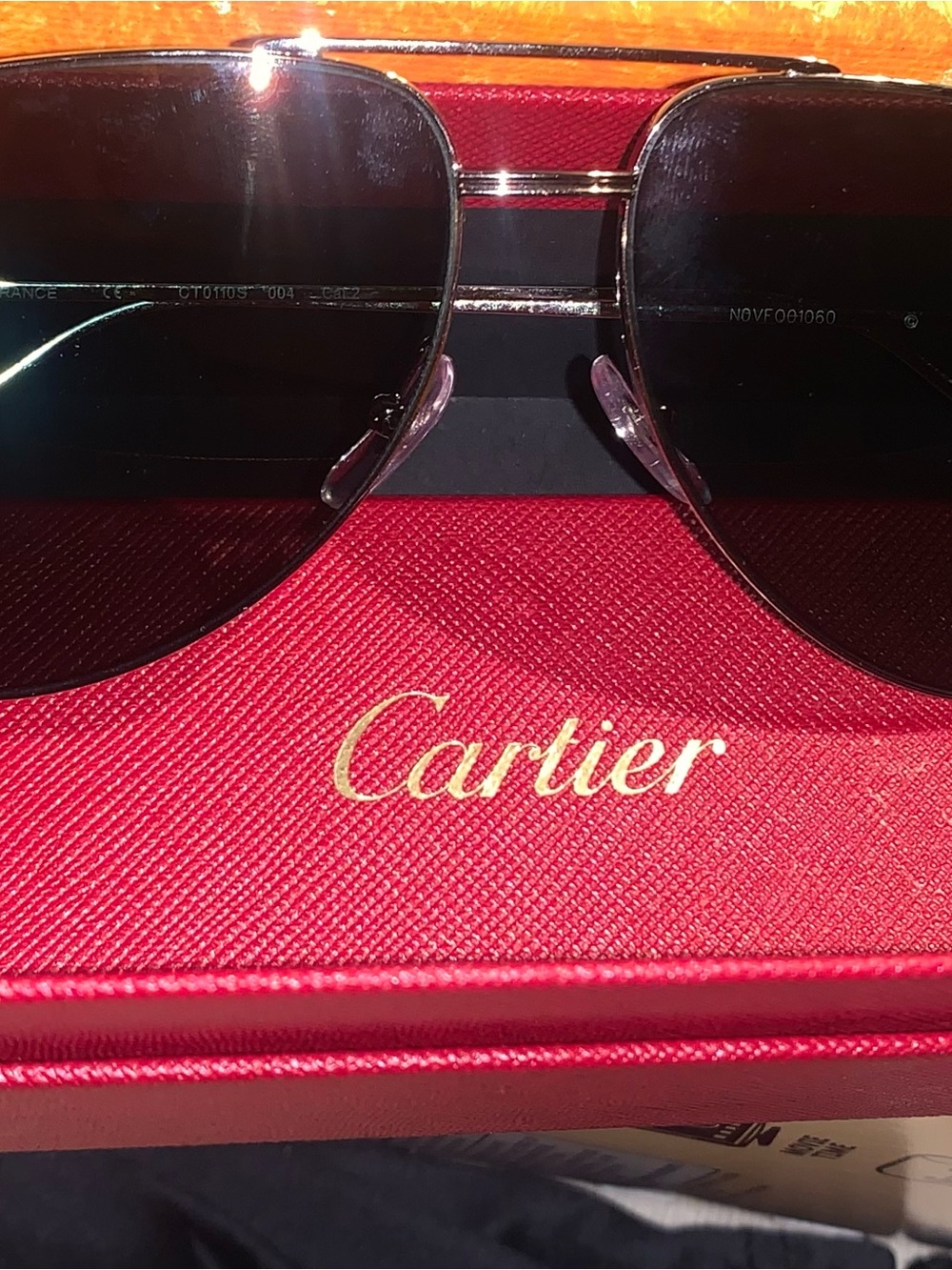 Cartier Black Sunglasses with Red Case Trim